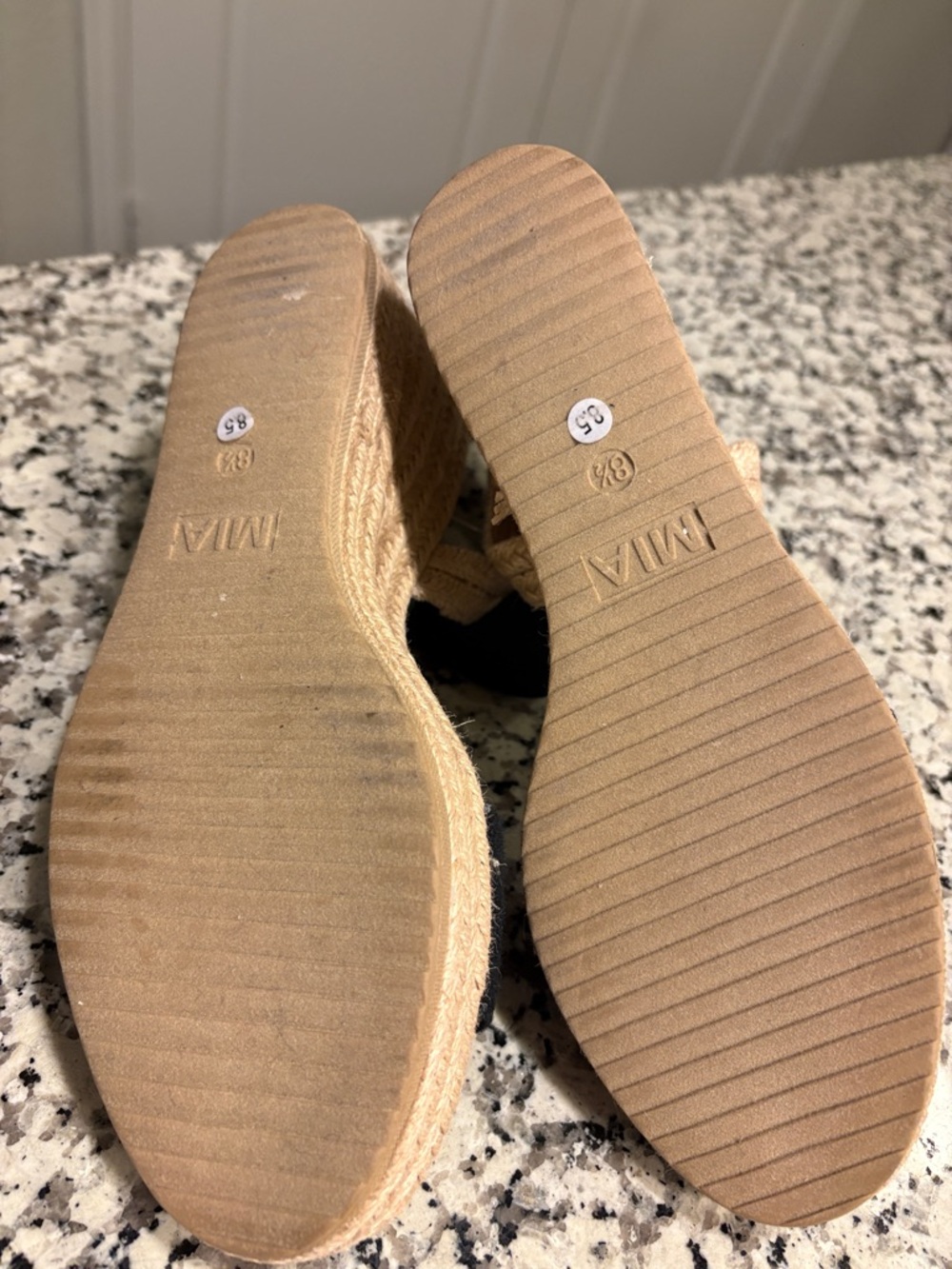 MIA Black Espadrille Wedge Sandals with Tan Jute Trim - Picture 3 of 4